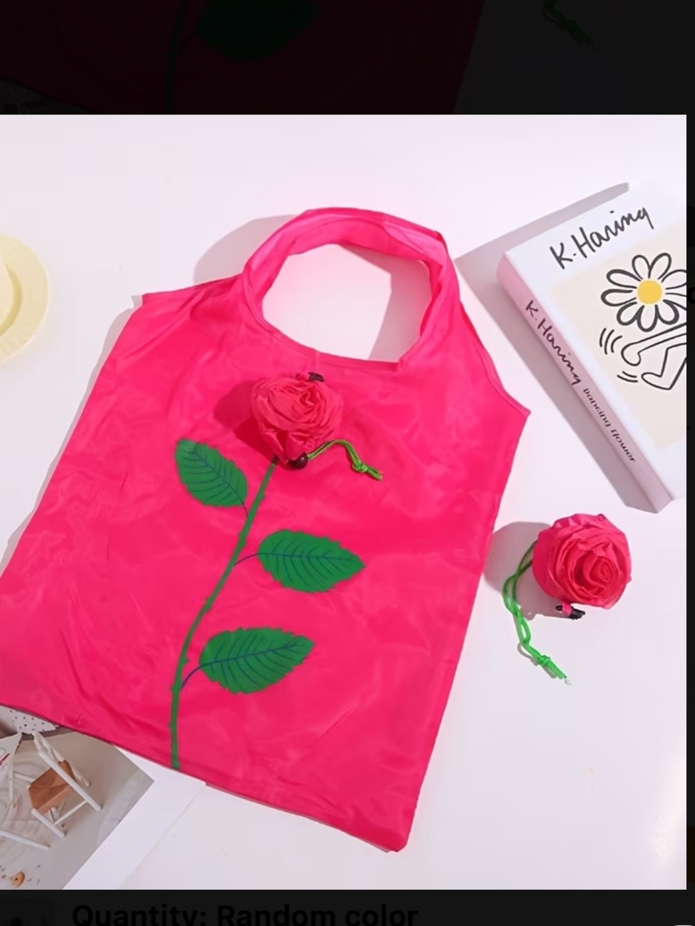 Bright Pink Rose Foldable Tote Bag